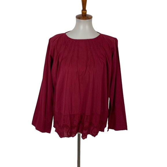 United Colors of Benetton Top Small Red Long Sleeve Flowy Stretch Basic - Picture 1 of 6